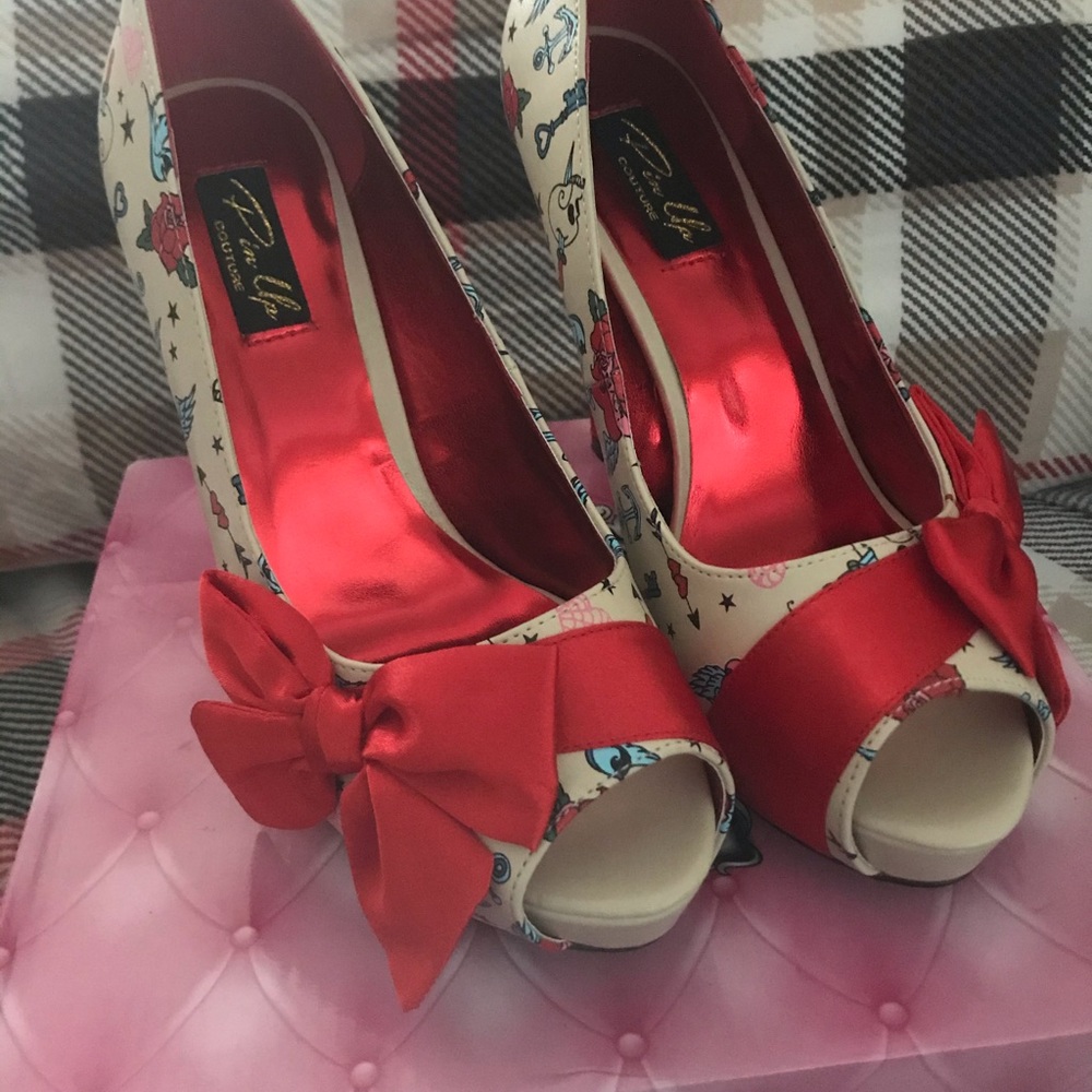 Pinup Couture Tattoo Print Heels